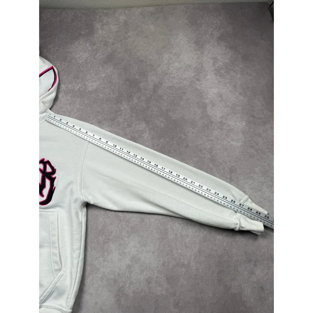 Spider Worldwide Y2K Full Zip Hoodine Face Mask Eyes White Pink Adult S Oversize
